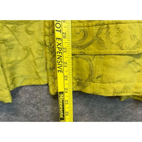 CHICO’S Silk Linen Jacket Size 1 (8/M) Chartreuse Embroidered Open Front Green - Picture 9 of 11